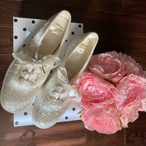 Keds White/Cream/Silver Glitter Sneakers